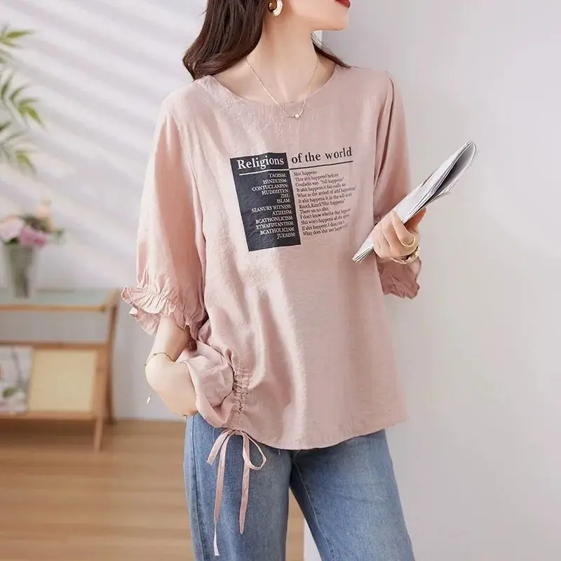 Losse ronde T-shirt plus size zomer nieuw bedrukt casual top voor grote maten vrouwen comfortabel losvallend model