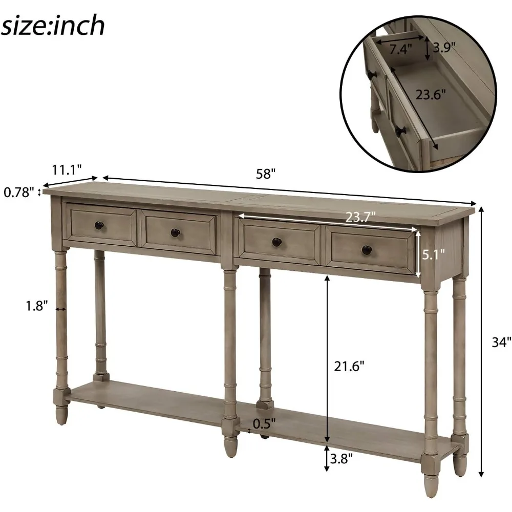 Console Table Sofa Table with Two Storage Drawers and Bottom Shelf for Living Room, Entryway, Easy Assembly