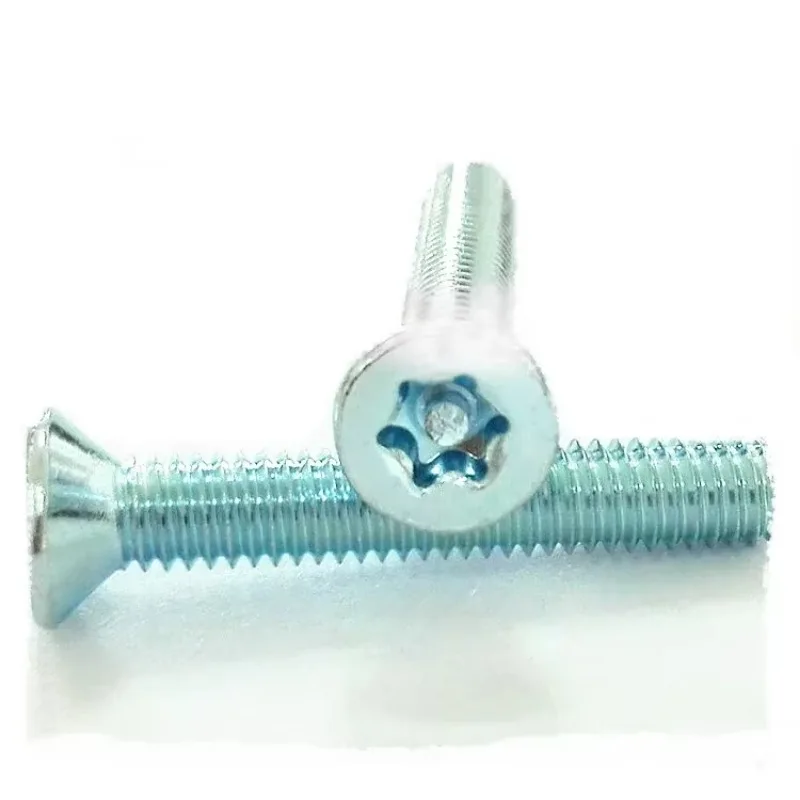

RYVBEZS 10pcs M6x20mm Carbon steel blue white zinc flat head six star plum with needle anti-theft mechanical screws