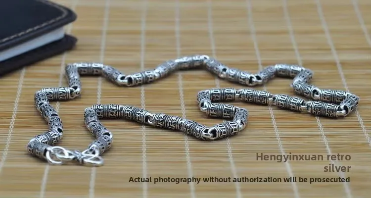 

BOCAI New Real S925 Silver Jewelry Accessories Six Piece Mantra Men and Women Necklace