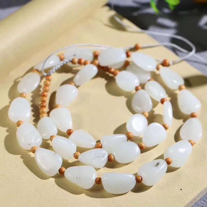 

necklace made of natural Hetian , old white jade stone beads