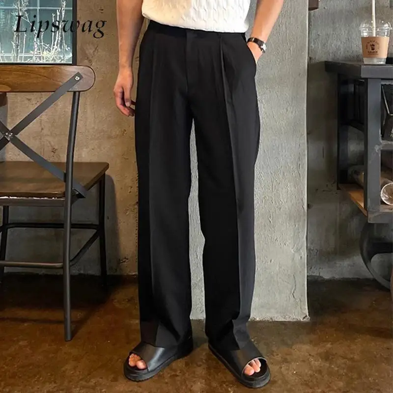 

Vintage Men's Loose Straight Suit Pants Autumn Outdoor Fashion Solid Color Draped Trousers For Mens New Casual Pleated Trousers