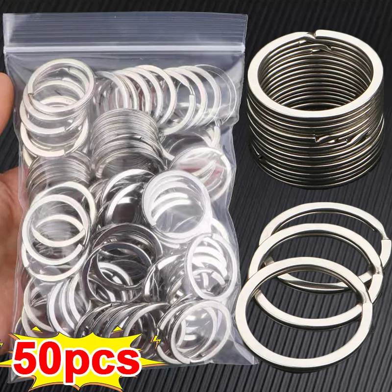 10-50pcs Stainless Steel Key Rings 25/30mm Round Flat Line Split Rings Keyring for Jewelry Making Polished Keychain DIY Findings