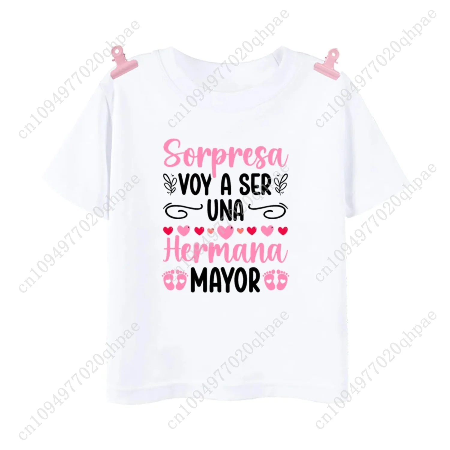 سأصبح أخت كبيرة قميص مطبوع إسباني الأخت الكبرى تي شيرت إعلان الحوامل ملابس الفتيات قمصان قصيرة الأكمام المحملة #6