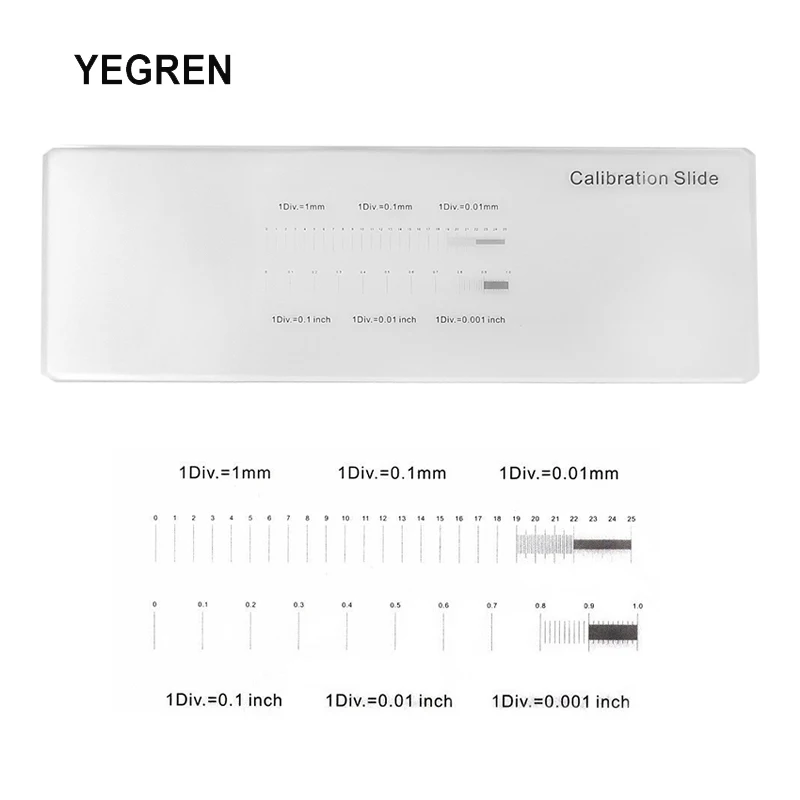 

Microscope Calibration Slide Stage Micrometer 1Div.=1mm 0.1mm 0.01mm 0.1 inch 0.01 inch 0.001 inch Total 25.4 mm 1 inch