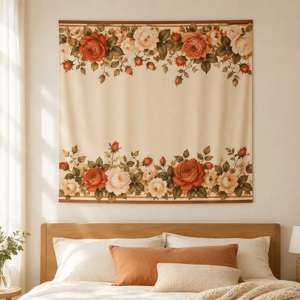 VIKAMA Rose Garden Tapestry Wall Hanging, Romantic Aesthetic Room Decor Wall Art Tapestries for Living Room Bedroom Dining Room