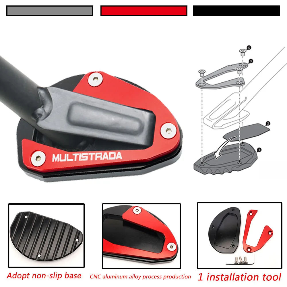 For DUCATI Multistrada 950 1100 1260 1200 S GT 1200S Motorcycle CNC Accessories Kickstand Side Stand Extension Pad Valve Caps