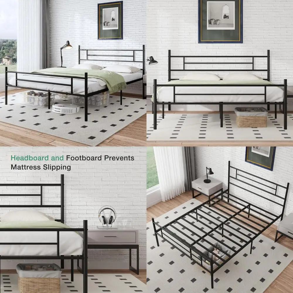 

Металлическая кровать King Size с платформой и местом для хранения под кроватью, не требует пружинного блока, прочная опора из ламелей.