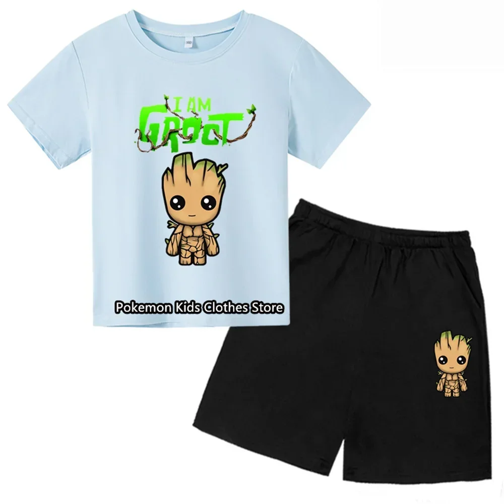 Cartoon Fashion Kids Clothes Shirt Groot Tshirt Set Children\'s Handsome Quick Dry Top Girl Boys 3-14 Years Old T-shirt Suit