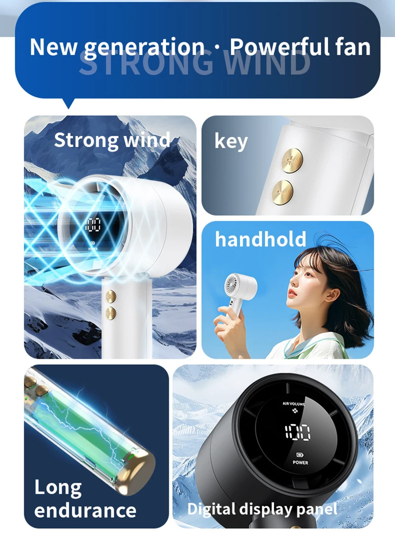 Mini-Handventilator, USB, schnelles Aufladen, tragbarer Luftrechner-Ventilator, stummgeschalteter Hochgeschwindigkeitsventilator für Reisen, Outdoor-Aktivitäten – Detail 2