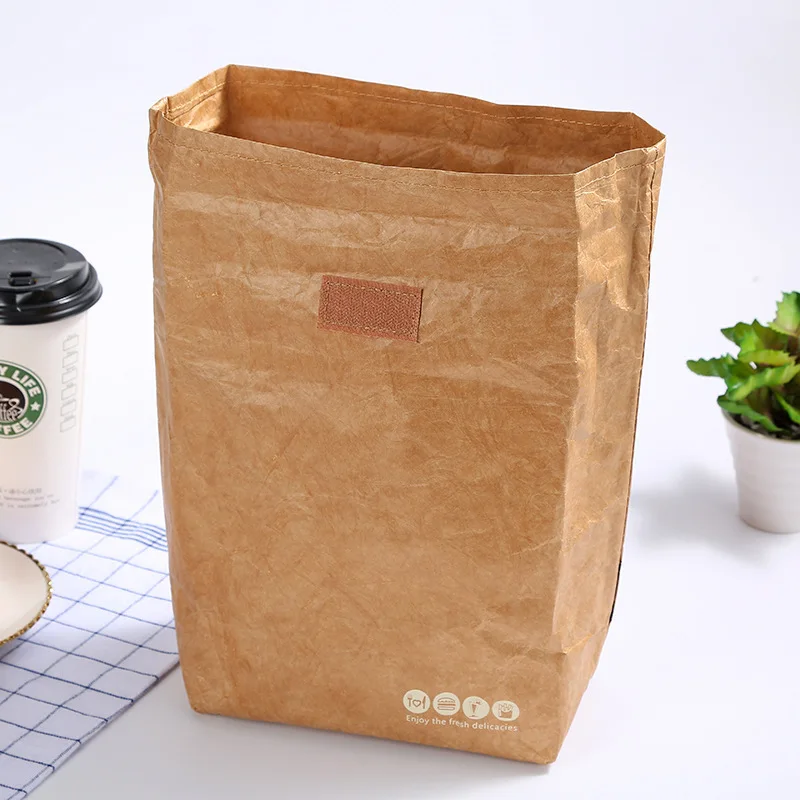 Foldable Reusable Leakproof paper Lunch Food Bag Container Portable Large Capacity Kids Boy Women Thermal Cooler Insulated Kraft