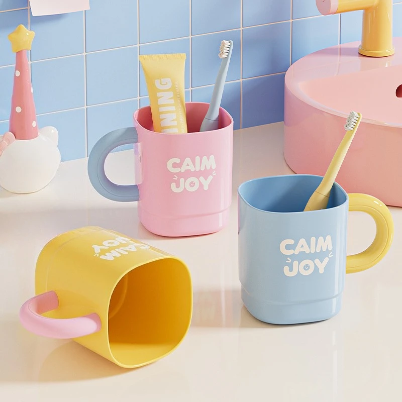 Toothbrush Cup Plastic Gargle Cup Mug Handle Holder Children's Cups Mouthwash Cup Teeth Brushing Cup Toilet Bathroom Accessories