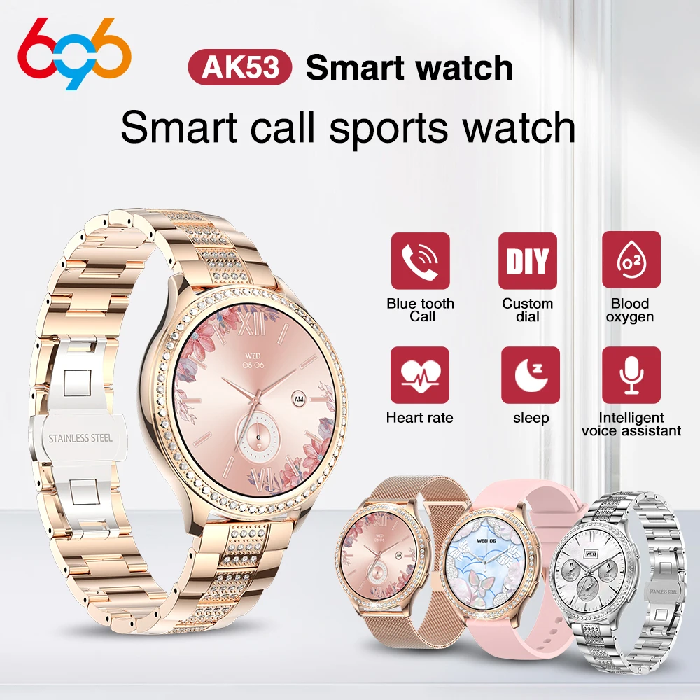 Smart Watch Women Blue Tooth Call Sports Voice Assistant Custom Dial Watches Heart Rate Blood Oxygen Waterproof Lady Smartwatch