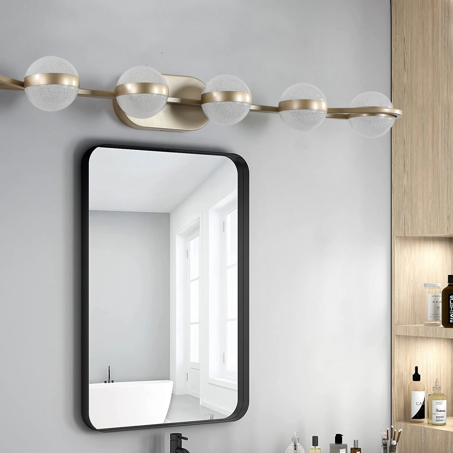 

Modern Minimalist LED Vanity Light with Frosted Glass Shades for Bathroom Mirror, Wall Mounted Decorative Fixture in Champagne G