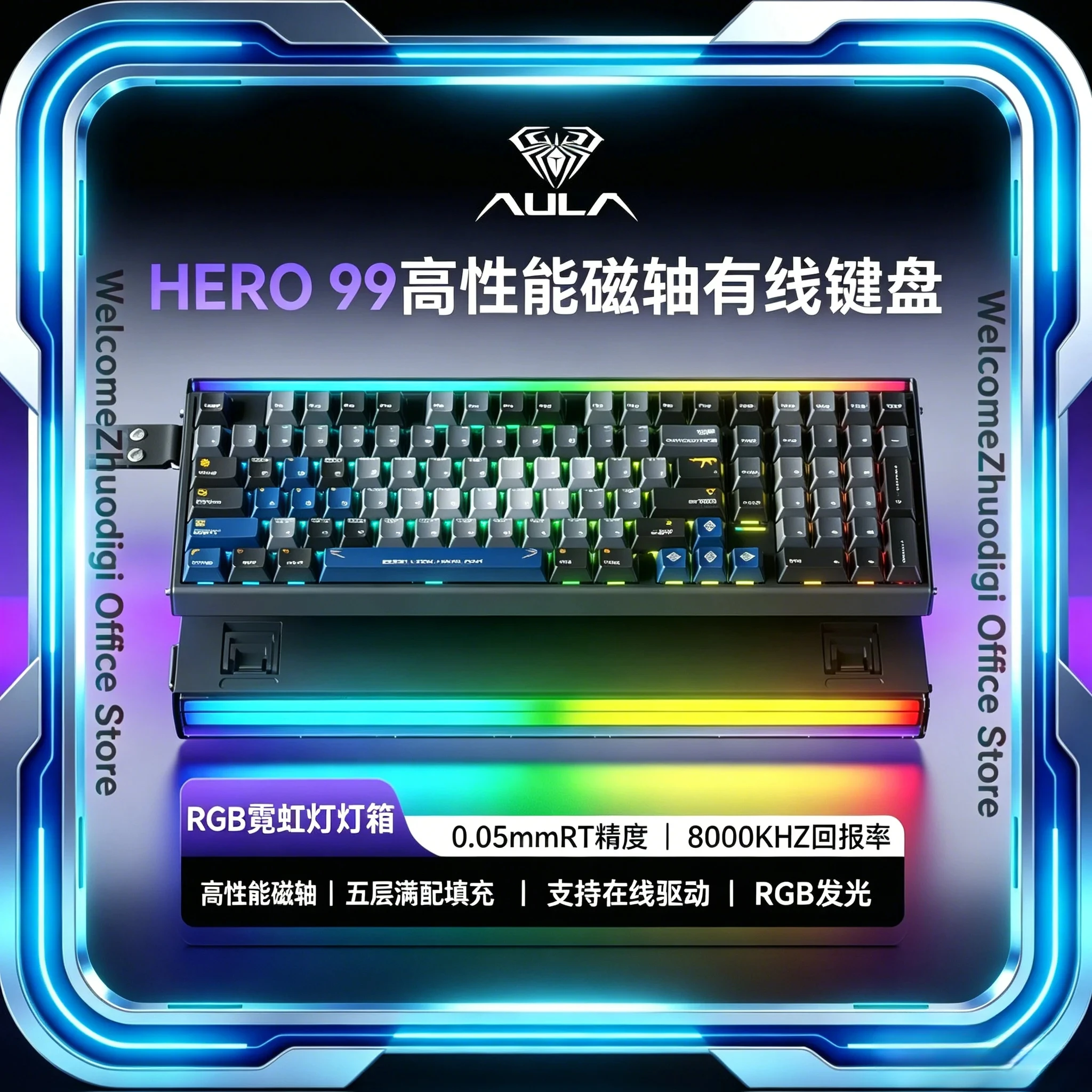 AULA HERO 99 Magnetic Axis Gaming Keyboard Wired RGB Mechanical Keyboard Hot Swap 99 Keys Low Latency E-sports Keyboard for PC