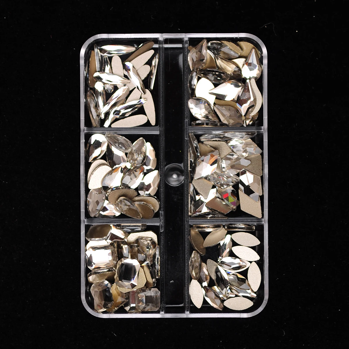 6 Grids/Box Mixed Shapes Clear Nail Rhinestones Nail Charms Accesories Flat Bottom Glitter Gems DIY Nails Art 3D Decoration