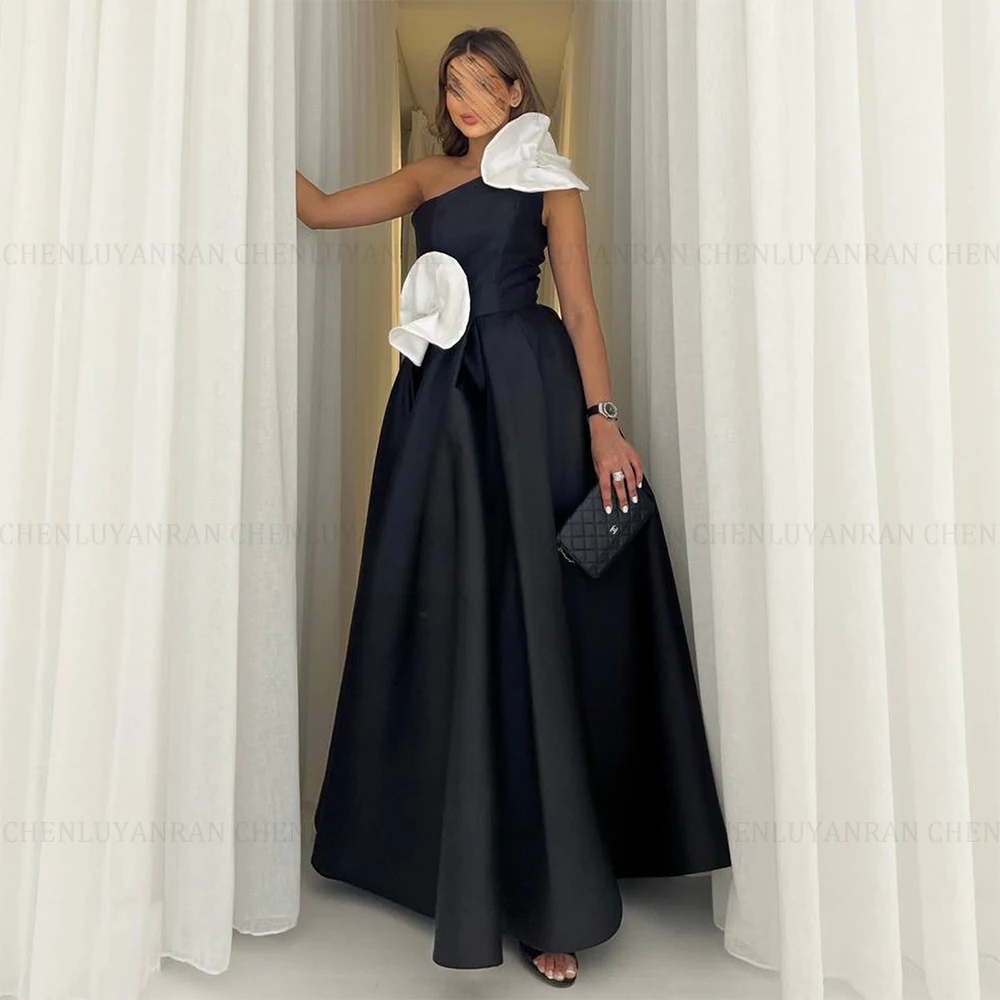 MOLISA Elegant Black White Satin Party Evening Gowns 2024 A-Line One Shoulder Prom Dress Formal Occasion Dresses فساتين الحفلات