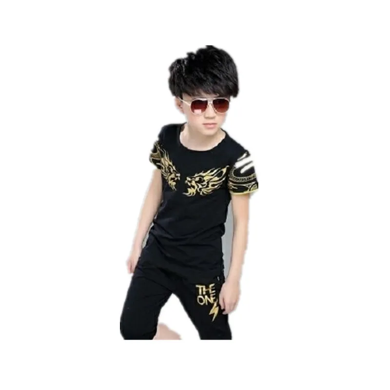 2023 teens Summer Boys Kids Clothes Baby Eagle Short Sleeve Cotton T-Shirt + Pants Teenager tracksuit 5 6 7 8 9 10 11 12 Year