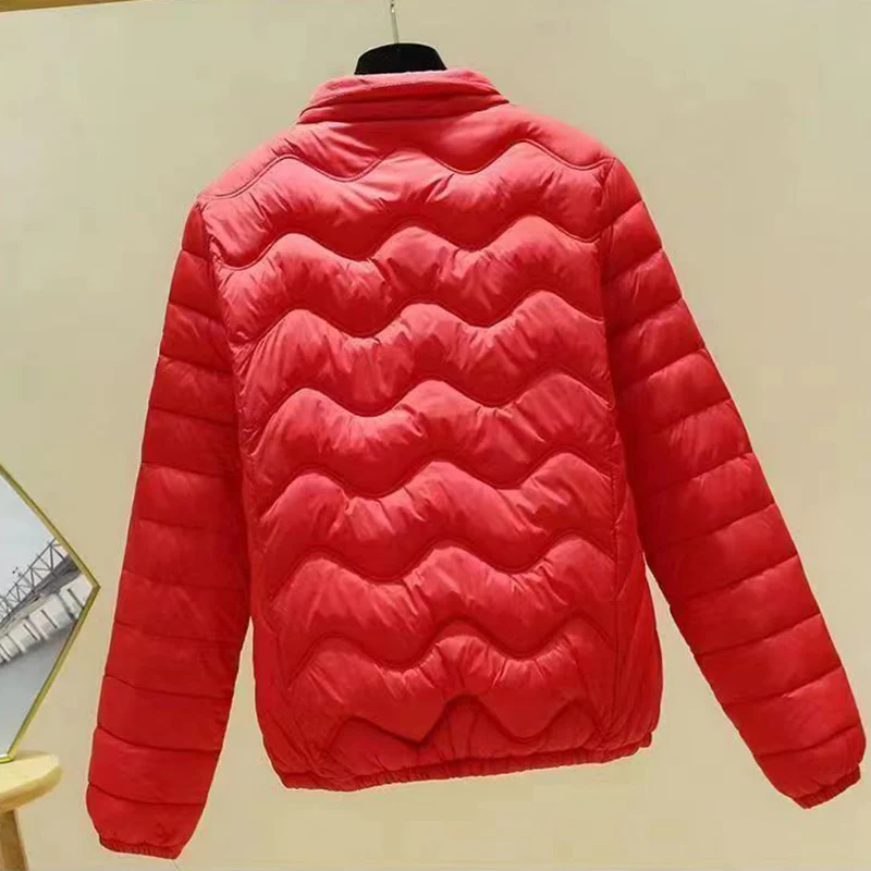 Lightweight Stand Collar Down Cotton Coats Women Classic Zipper Up Long Sleeve Winter Parkas Woman Solid Warm Puffer Jackets