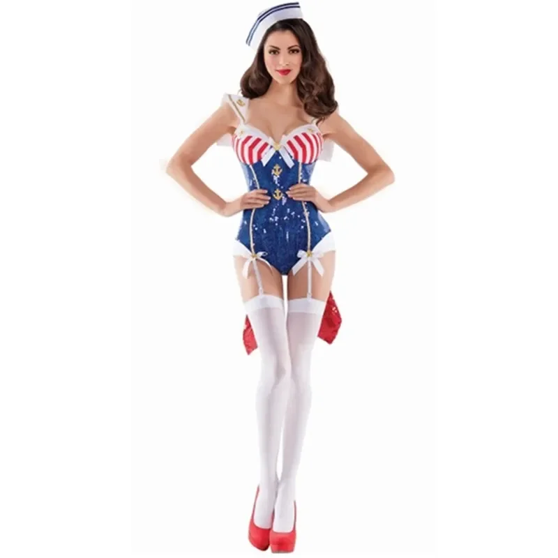 HN8 Sexy Blue Sea Navy Fancy Dress Halloween Carnival Party Club Exotic Sailor Cosplay Costume8…Gf