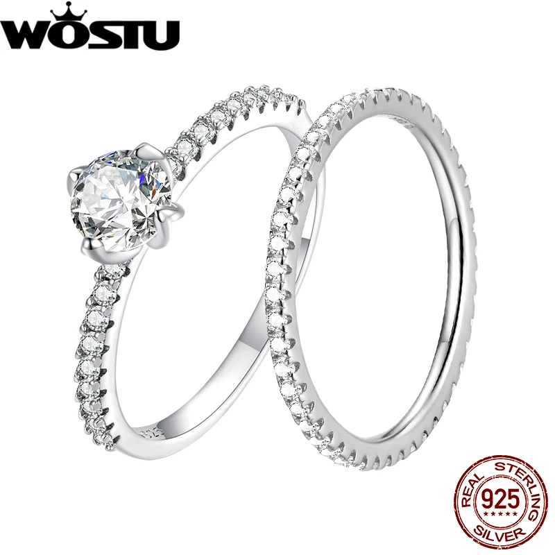 WOSTU 925 Sterling Silver Wedding & Engagement Promise Rings For Women Full of Clear CZ Eternity Stacking Ring Fine Jewelry Gift