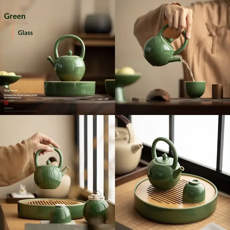 

【CHIMU HOME】 Celadon Teapot for Yue Kiln Modern Simplicity Ceramic Kung Fu Set Moon Coil Pot Single Small Maker