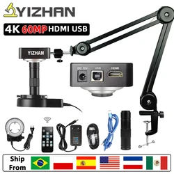 4K 60MP HDMI Microscope Camera For Mobile Phone 150X Zoom Lens Digital Soldering Microscope LED Light HDMI USB Industrial Camera