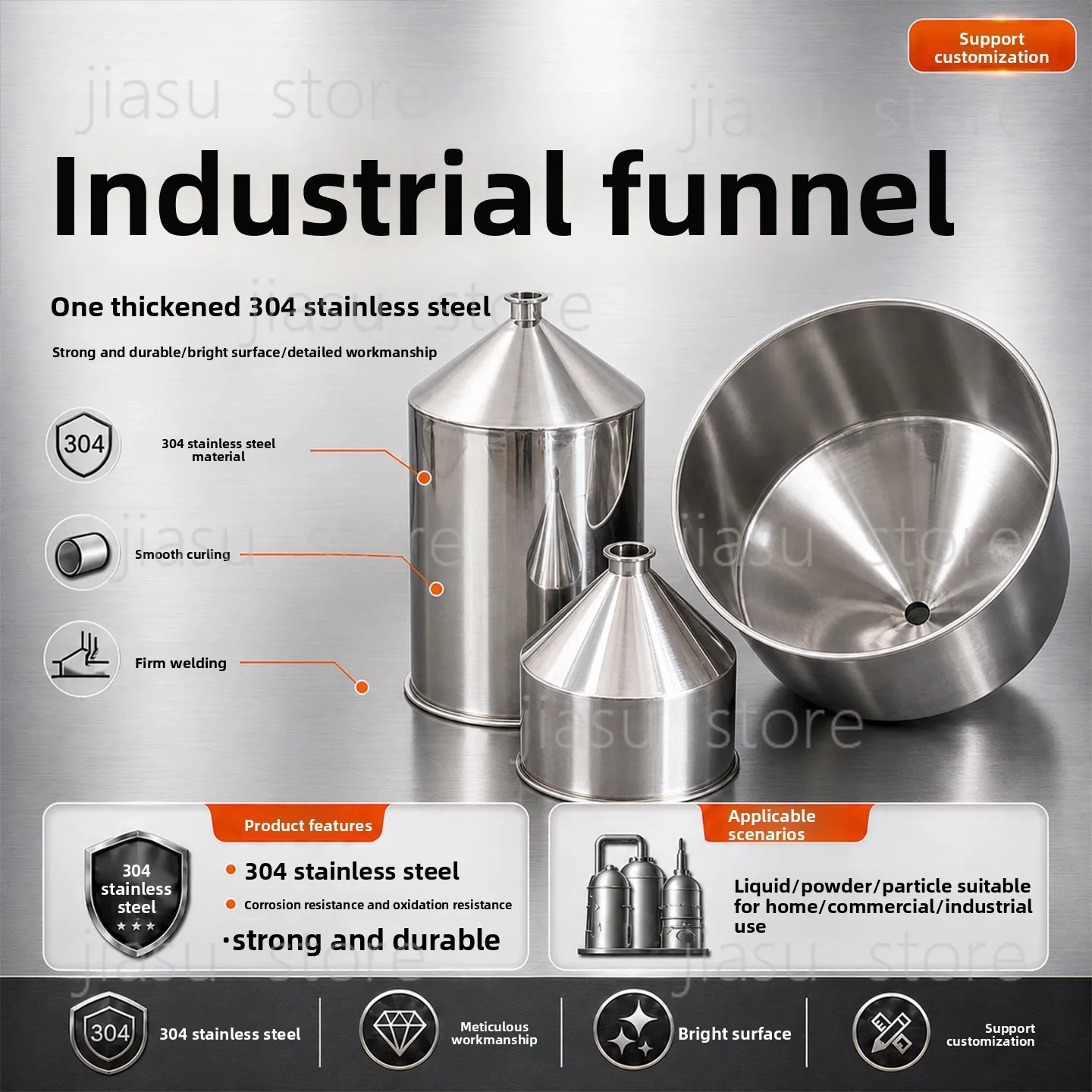 Extra Thick 304 Stainless Funnel, Industrial Food Filling Hopper for Paste Liquid, Lubricating Oil Feed Funnel