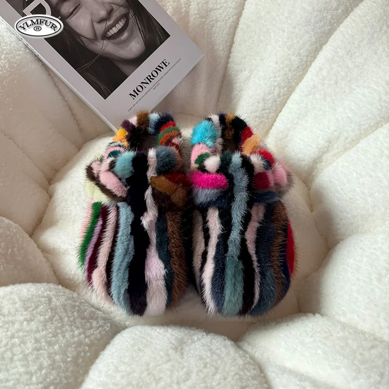 New Girl Luxury Mink Fur Slippers Women's Sandals Summer 2026 Womns Shoes Flats Furry Fur Flip Flops Women Plush Fur Slides view 5