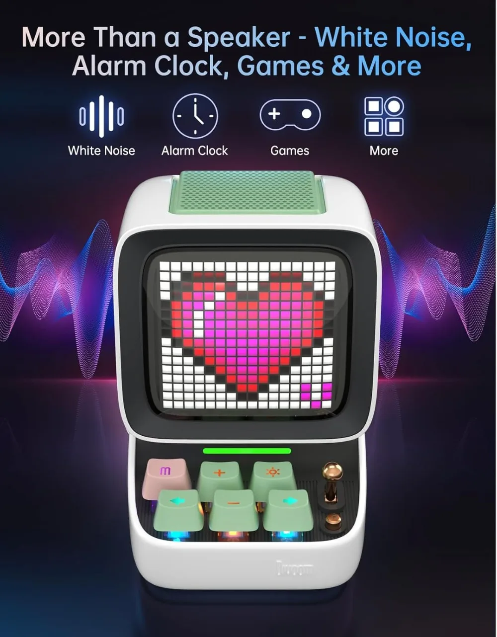 مكبر صوت بلوتوث Divoom Ditoo Retro Pixel Art Game مع شاشة أمامية يمكن التحكم فيها بتطبيق 16X16 LED (وردي) #6
