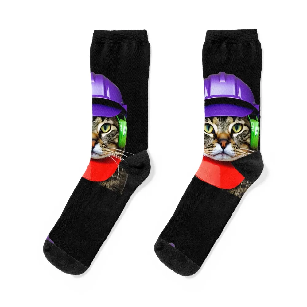 

Catwithhardhats cat worker Socks Christmas floral winter thermal basketball Boy Socks Women's