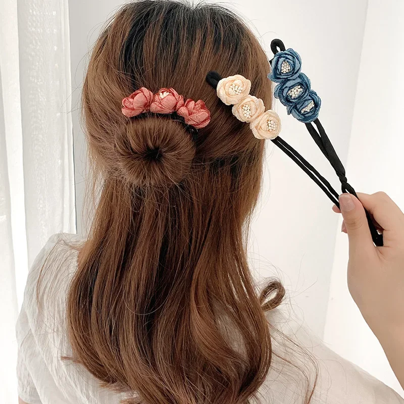 Chiffon Flower Magic Bun Curler Lazy Hair Styling Twist Maker Tools Dount Twist Hair Style Accessories Women Girls Hair Braiders