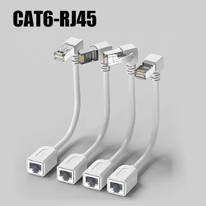 Gigabit Cat6 RJ45 męski na żeński przedłużacz sieciowy przemysłowy kątowy kabel Ethernet 90 stopni miedziany przedłużacz CAT5E rj45