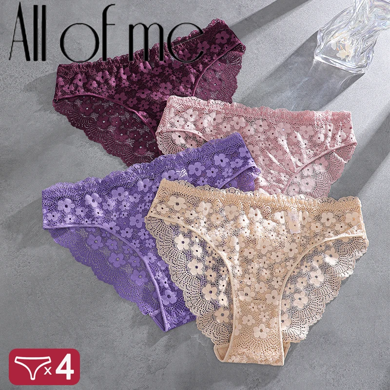 4Pcs Women Lingerie Sexy Lace Panties Soft Fashion Panties Hollow Out Underwears Pantys Underpant Lingerie Lace Intimates S-XL