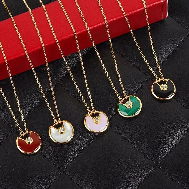 

ZH New hot-selling rose gold natural stone amulet necklace women's fashion simple temperament party luxury brand jewelry gift