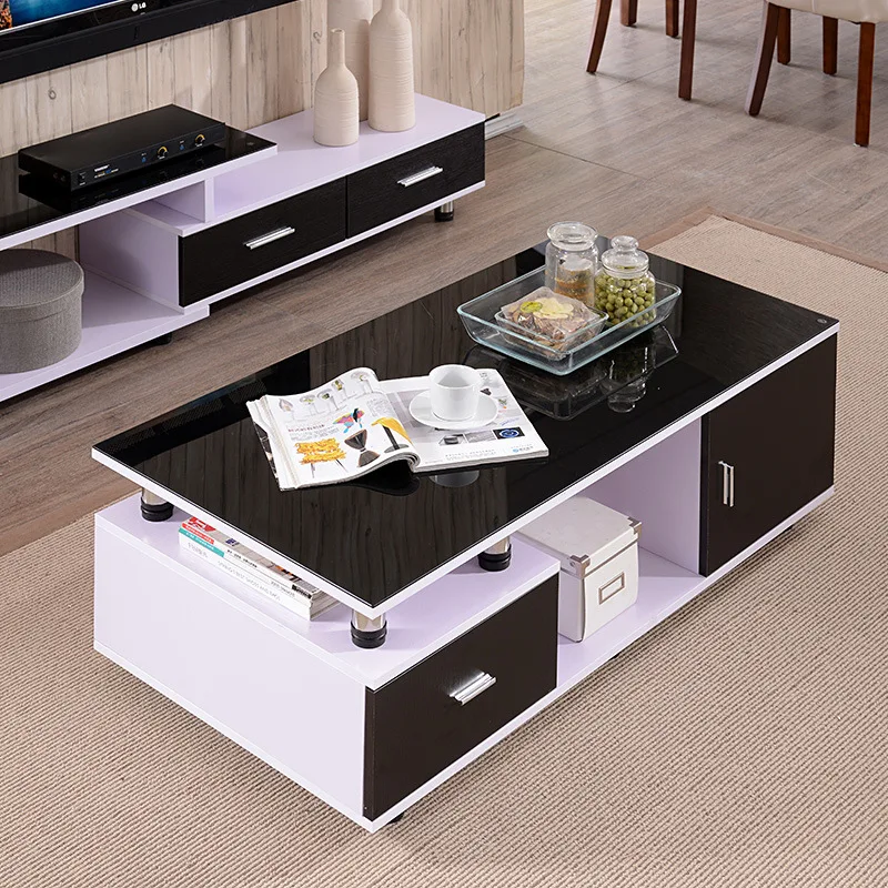 Modern and simple glass wooden coffee table furniture square shaped side table TV Cabinet storage coffee table TV console