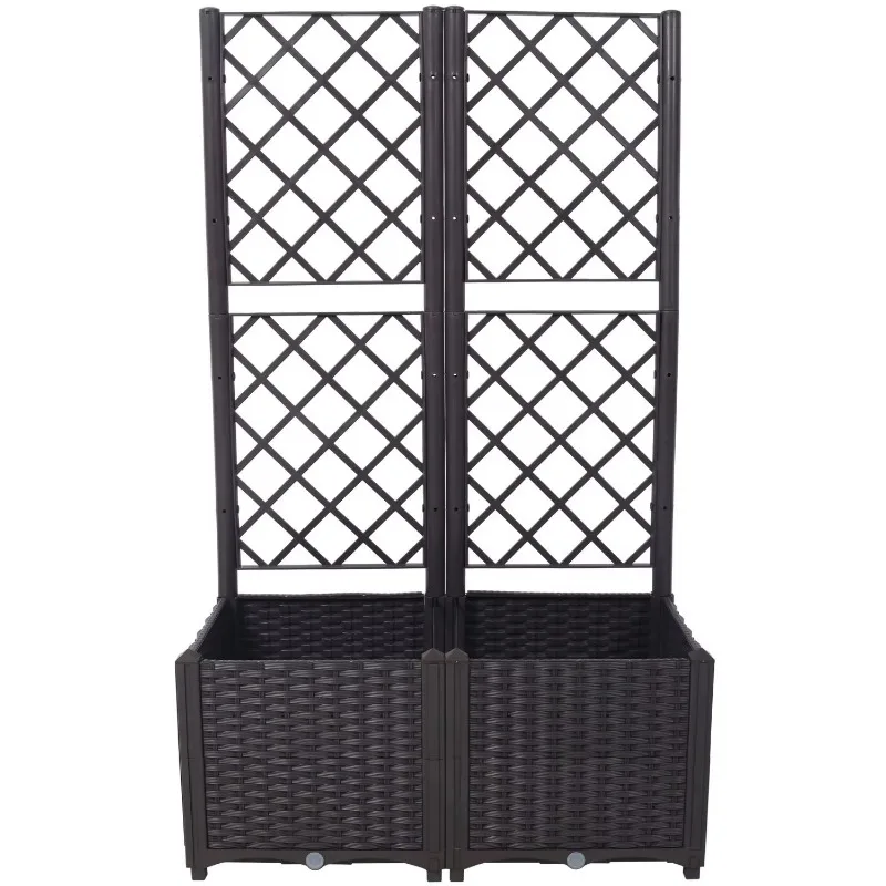 Large brown poly rattan lattice for outdoor courtyard garden decoration 2 removable built-in fence doors