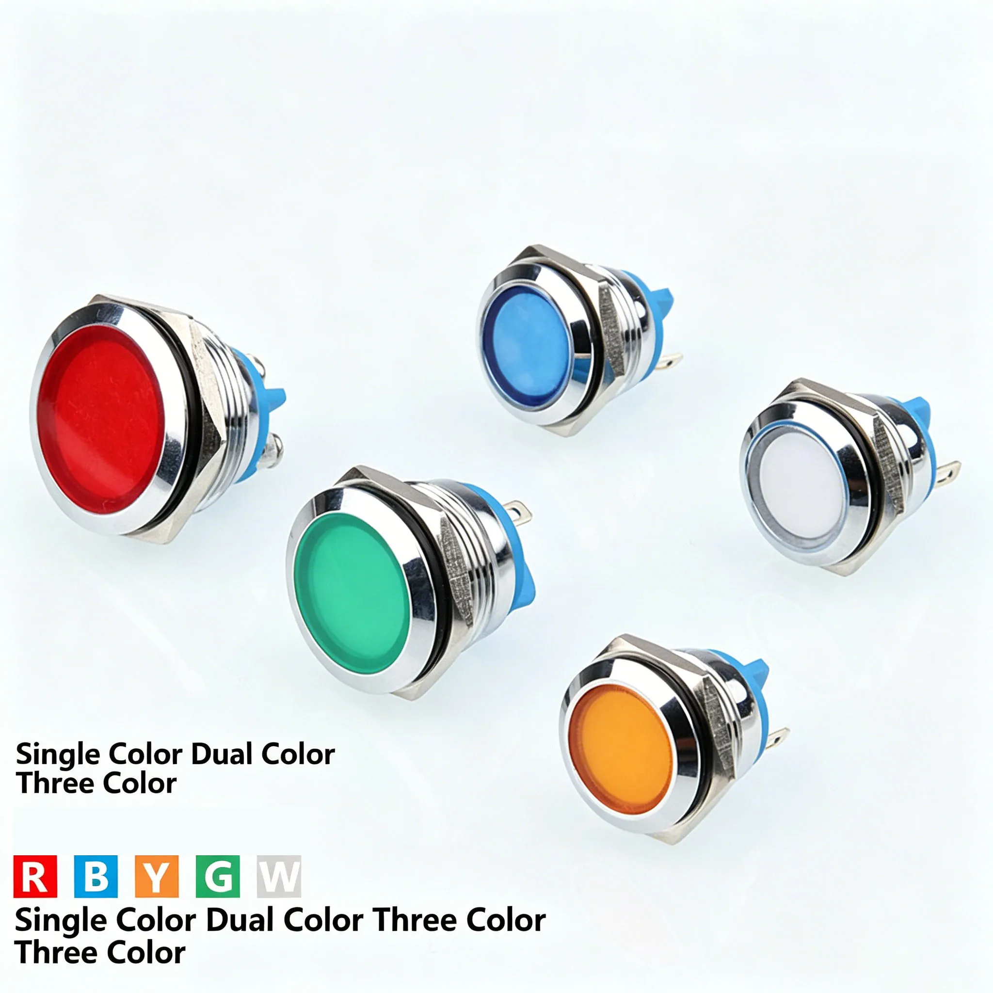 LED Indicator Light 16mm Metal Panel Mount Pilot Lamp DC 12V/24V AC 220V IP66 Front Protection for Industrial Control Panels