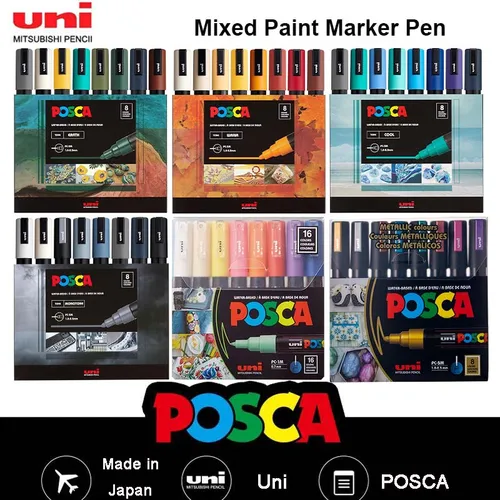Uni Posca-Juego de marcadores de colores, tamaño de punta completa, Graffiti permanente, bolígrafos de dibujo profesionales, suministros para artistas, cosas artesanales DIY para niños