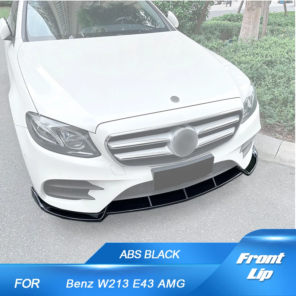 

For Mercedes Benz E Class W213 E260 E300 E43 AMG 2016-2020 ABS Black Car Front Bumper Lip Front Shovel Exterior Canard Splitter
