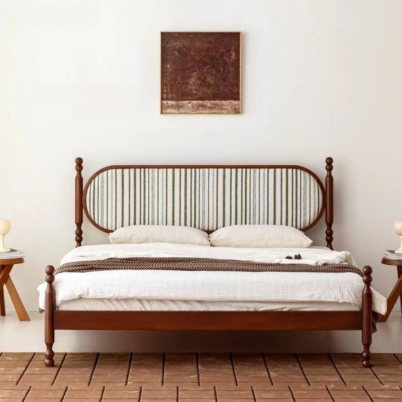 Solid wood bed fabric soft bag backrest retro double-sided rotatable fabric double 1.8 meters bed
