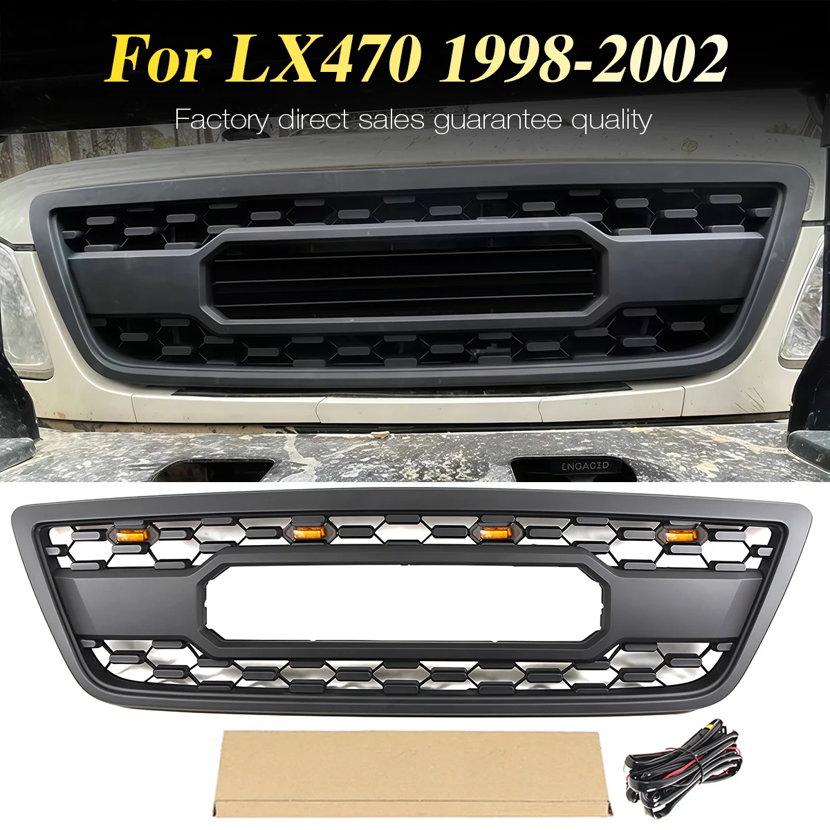 

Front Grille Fits For 1998-2002 Lexus LX470 Upper Black Grill With LED Lights