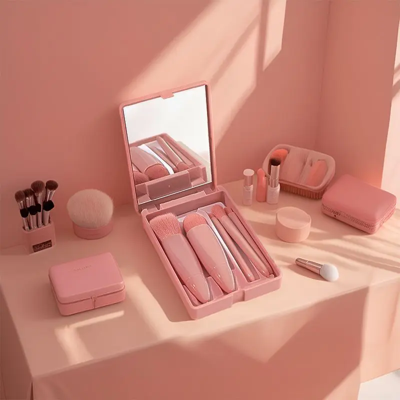 ชุดแปรงแต่งหน้าแบบพกพาพร้อมกระจก TTravel ขนาดชุดแปรงแต่งหน้าชุดเดินทางพับได้ฟังก์ชั่นสมบูรณ์เครื่องมือเครื่องสําอาง