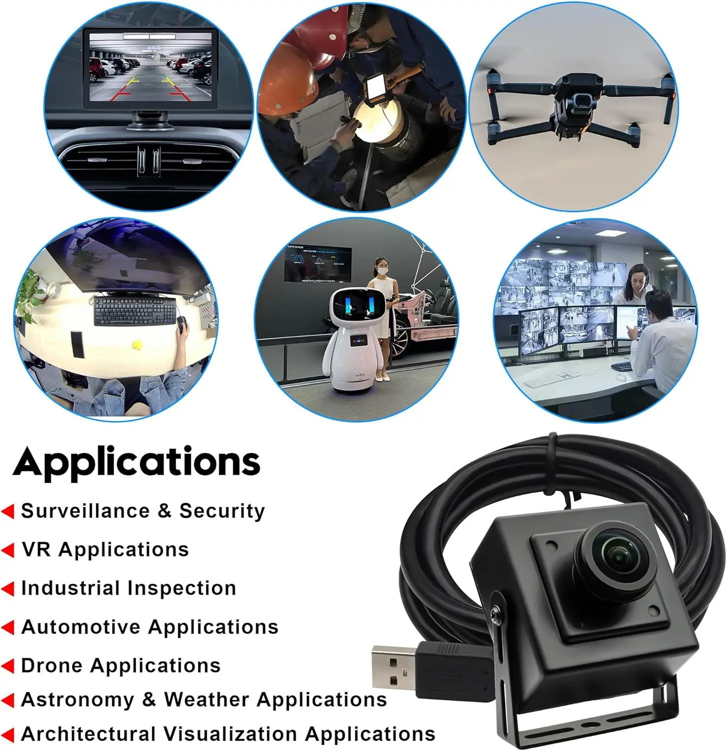 ELP 5MP 30fps USB Camera Wide Angle Fisheye Webcam IMX335 Sensor Industrial Camera with Metal Case for PC Computer Laptop