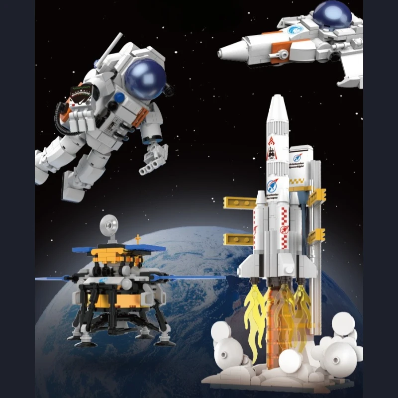 Klocki konstrukcyjne, zabawka do składania z drobnych elementów, model rakiety kosmicznej, astronauty, statku kosmicznego, zabawka dla chłopców