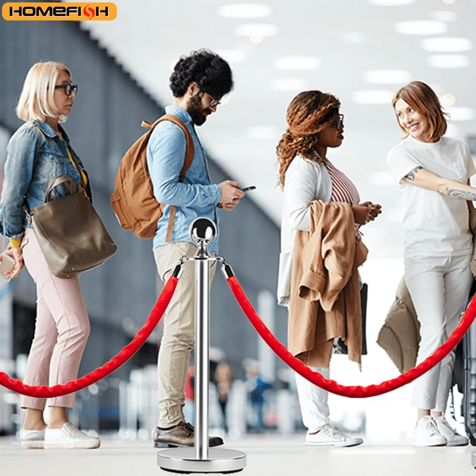 SucceBuy 38Inch Gold Silver Stanchion Posts Queue Red Velvet Rope Crowd Control Line Barriers w/ Stable Base for Party Supplies