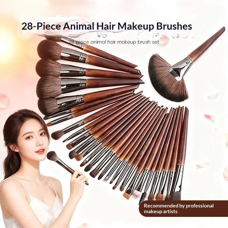 28pcs Makeup Brushes Set Animal Hair Eyeshadow Brush, Foundation Blush Loose Powder Blush, High-end Makeup Tools Brushes