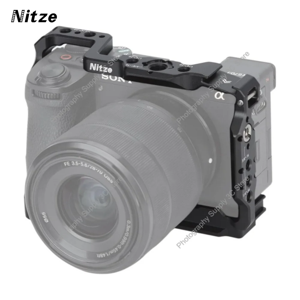 

Nitze Camera Cage for Sony A6700 / Alpha 6700 with Built-in Cold Shoe, NATO Rail and Arca Quick Release Plate