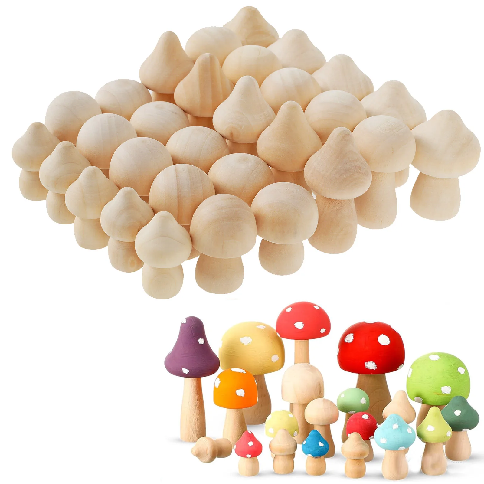 30 Stück unlackierte Holzpilze oder 20 Stück Mini-Puppen für Kunst und Handwerk, DIY-Projekte, Ornamente, Kindergeburtstag, Weihnachtsgeschenke