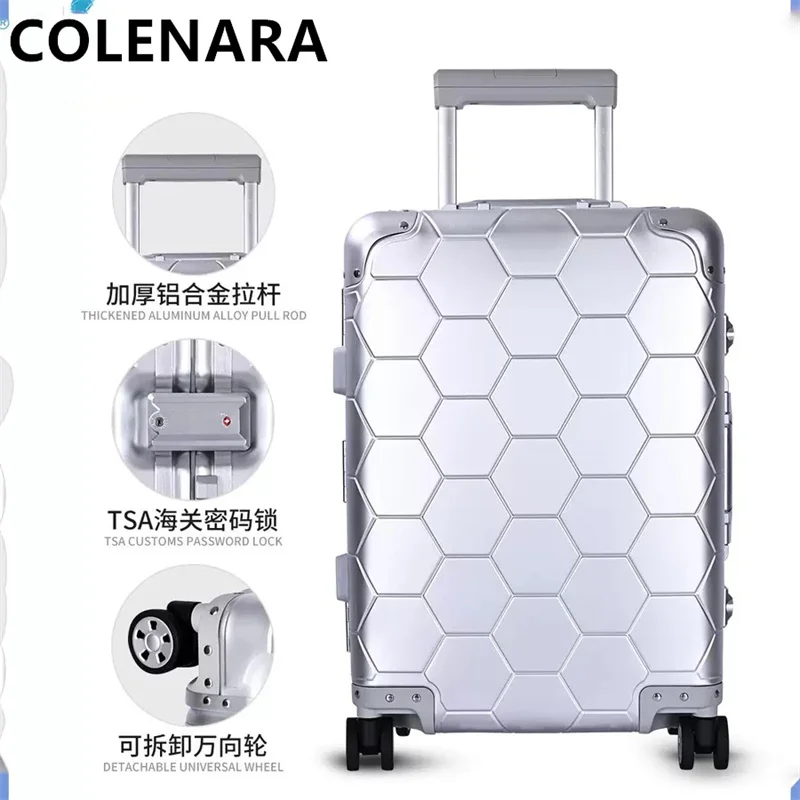 

COLENARA Men's Suitcase All Aluminum Magnesium Alloy Boarding Box 20 Inches Business Trolley Case Carry-on Travel Luggage Bag